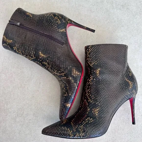 CHRISTIAN LOUBOUTIN So Kate Leather Snake Embossed Dark Brown Boots 85 EU 38 US8 - Picture 10 of 15